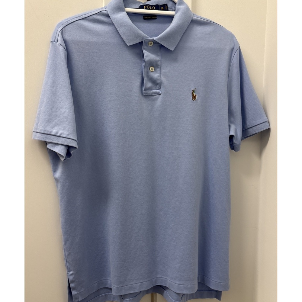 Polo Ralph Lauren‎ Polo Shirt Mens XL Blue Pima Soft Touch Flesh Pony